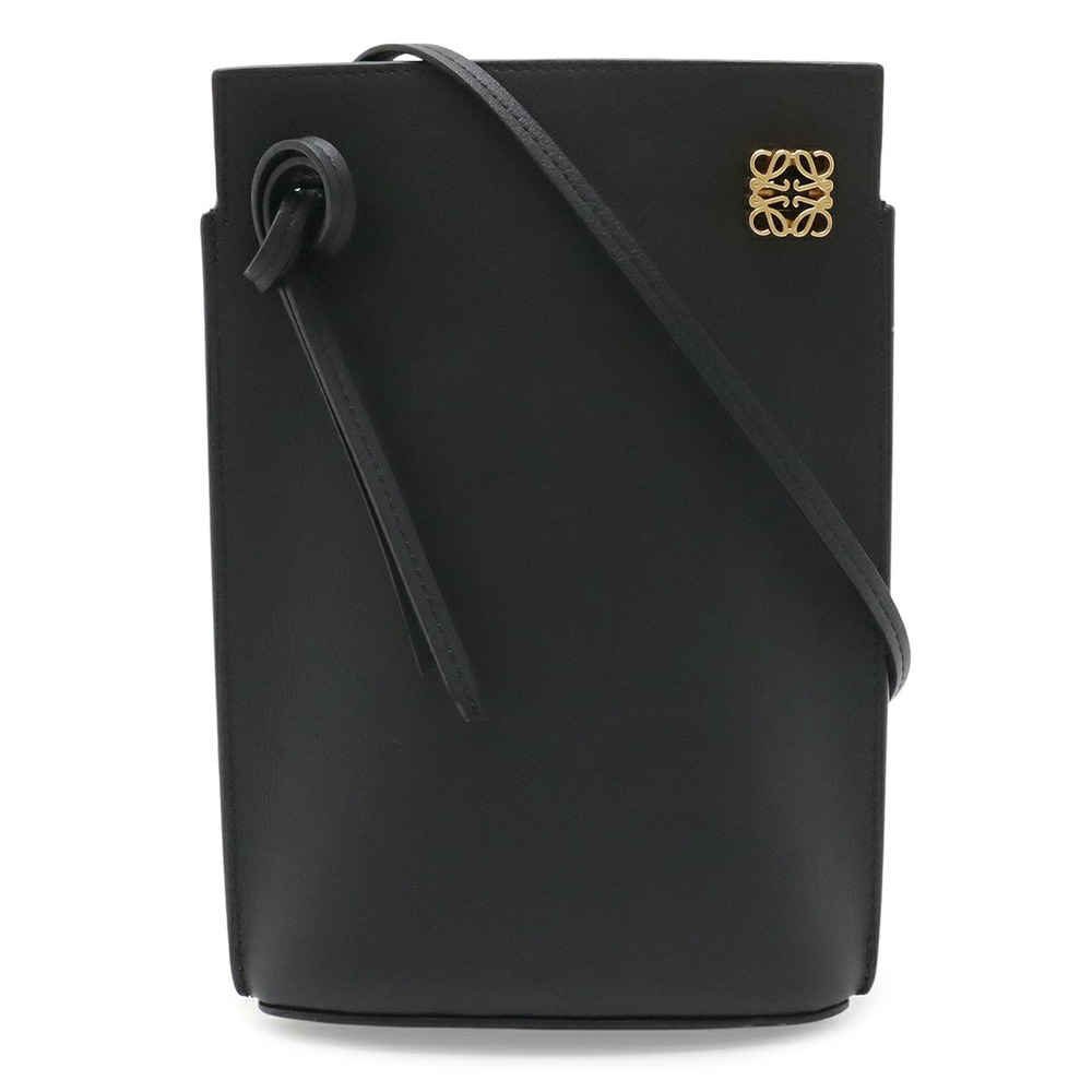 Loewe Anagram Dice Pocket Shoulder Bag Pochette Calf Leather Black